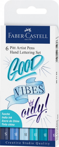 Faber-Castell Pitt Artist Pen Tuschestift, 6er Etui Lettering, Blautöne