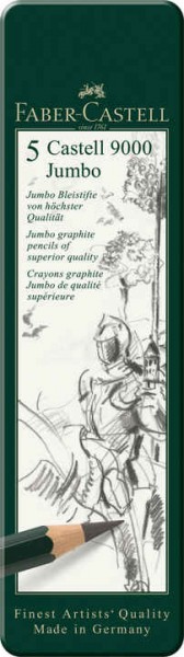 Faber-Castell Bleistift Castell 9000 Jumbo Bleistift, 5er Metalletui