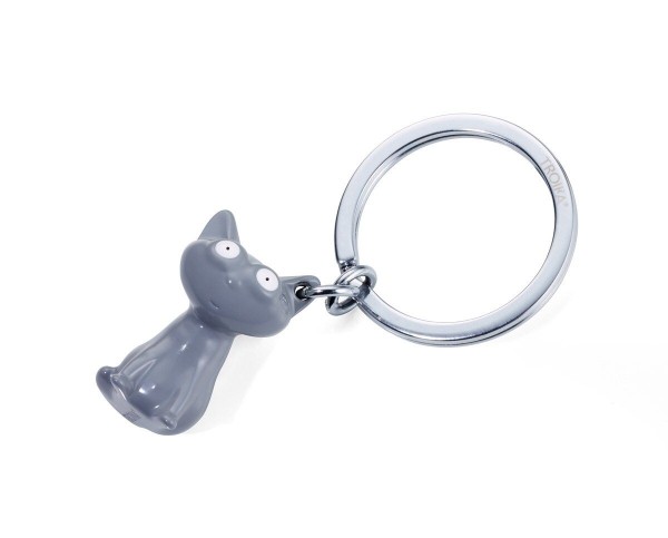 Schlüsselanhänger "FELIX" mit Katzenfigur aus Emaille, glänzend, grau von TROIKA