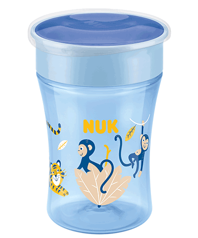 blau NUK Magic Cup 230ml mit Trinkrand Trinklernbecher Tiger & Affe  8m 