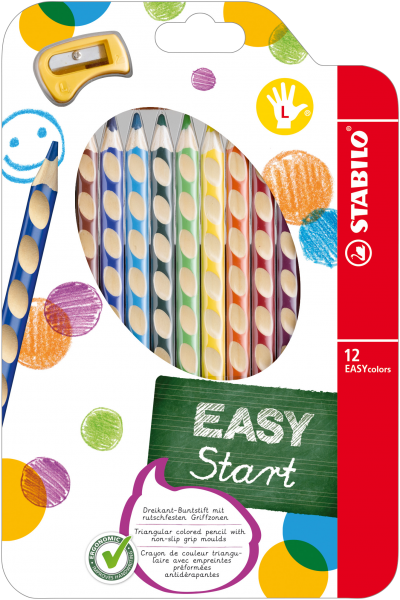 STABILO EASYcolors Buntstift für Linkshänder -12er Pack mit Spitzer