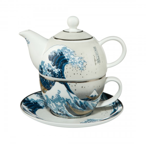 Goebel Teekanne Tea for One Katsushika Hokusai - Die Welle, Set mit Teekanne, Teetasse, Untertasse